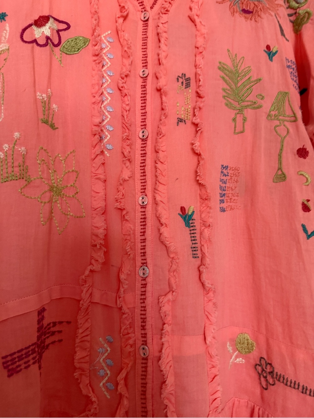 Johnny Was Women’s Mayda’s Peach/ Coral Embroidered Ruffle Tunic - Picture 9 of 10